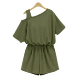 Casual 2017 Rompers Women one shoulder Jumpsuit Gray Summer Short Jumpsuit Beach High Waist Playsuits Plus Size army green