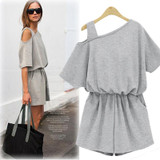 Casual 2017 Rompers Women one shoulder Jumpsuit Gray Summer Short Jumpsuit Beach High Waist Playsuits Plus Size army green