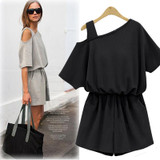 Casual 2017 Rompers Women one shoulder Jumpsuit Gray Summer Short Jumpsuit Beach High Waist Playsuits Plus Size army green