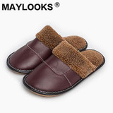 2017 Warm cotton slippers winter men and women home leather slippers couple home floor non - slip thick cotton shoes tb001