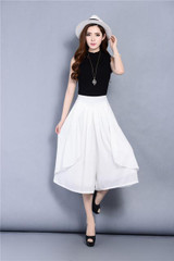 2017 Voile Wide Leg Trousers Women Chiffion Pants Summer Elastic High Waist Wide Leg Skirt Pants Calf-Length Pants 4 Colors