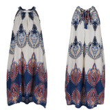 2017 Vintage Summer Dress Women Boho Short Dress Printed Halter Neck Sleeveless Beach Party Mini Dresses Beige Vestidos De Festa