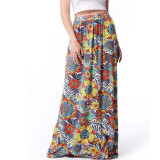 2017 Vintage Style Casual Beach Floral Print Long Maxi Skirts Faldas Summer Milk Silk Floor Length Skirt For Ladies Plus Size