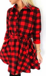 2017 Vintage Plaid Spring Summer Dresses Women's High Auality Casual Dress  Mini Party Dress With Belt Plus size