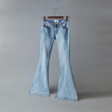 2017 Vintage Low Waist Elastic Flare Jeans Women Retro Style Bell Bottom Skinny Jeans Female Dark Blue Wide Leg Denim Pants