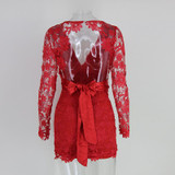 2017 Vintage Long Sleeve V-neck Bandage Dress Black Pink Red Simple Lace Hollow Sexy Halter Party Dresses Women Dress