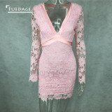 2017 vintage long sleeve v-neck bandage dress black pink red simple lace hollow sexy halter party dresses plus size women dress