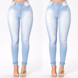 2017 Vintage Fit High Waist Jeans Elastic Femme Women Washed Blue Denim Skinny Jeans Classic Pencil Pants Plus Size 3XL
