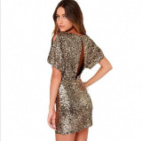 2017 Vestido New European Style Metallic Sequined Dress Slim Sexy Hip Package Nightclub Women Slit Backless Dresses Female S-2XL