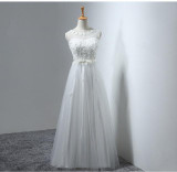 2017 Vestido de festa A-Line Scoop Tulle Evening Dresses With Appliques Beading Pearls Lace-Up Floor Length Prom Dresses