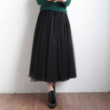 2017 Tulle Skirts Womens Fashion Elastic High Waist  mesh Tutu Skirt pleated long skirts Midi Skirt saias faldas jupe femme