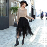 2017 Tulle Skirts Womens Fashion Elastic High Waist  mesh Tutu Skirt pleated long skirts Midi Skirt saias faldas jupe femme