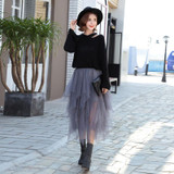 2017 Tulle Skirts Womens Fashion Elastic High Waist  mesh Tutu Skirt pleated long skirts Midi Skirt saias faldas jupe femme