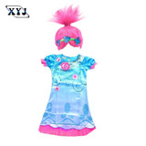 2017 Trolls Clothes Carnival Costumes Kids Dress For Girls Trolls Poppy Baby Dress Party Clothing Dress+Hair Accessories