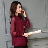 2017 Top Women's Shirt Blouse Ruffles Collar Blouses Chiffon Tunic Tops Blusa Long Sleeve Big Size Clothes for Women