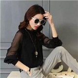 2017 Top Women's Shirt Blouse Ruffles Collar Blouses Chiffon Tunic Tops Blusa Long Sleeve Big Size Clothes for Women