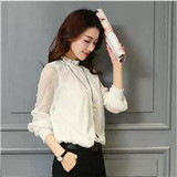 2017 Top Women's Shirt Blouse Ruffles Collar Blouses Chiffon Tunic Tops Blusa Long Sleeve Big Size Clothes for Women