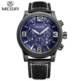 2017 Top Luxury Brand MEGIR Sports Watches Men's Quartz Chronograph Big Dial Clock Leather Wrist Watch relogio masculino relojes