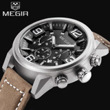 2017 Top Luxury Brand MEGIR Sports Watches Men's Quartz Chronograph Big Dial Clock Leather Wrist Watch relogio masculino relojes