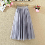 2017 Summer vintage skirts womens Elastic High Waist tulle mesh Skirt long Pleated tutu skirt women Saias midi faldas jupe