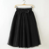 2017 Summer vintage skirts womens Elastic High Waist tulle mesh Skirt long Pleated tutu skirt women Saias midi faldas jupe