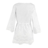 2017 Summer White Lace Blouse Women Elegant Half Sleeve Hollow Out Long Beach Tunic Blouses Shirts Casual Ruffles Hem Office Top