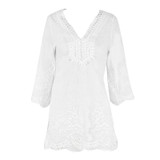 2017 Summer White Lace Blouse Women Elegant Half Sleeve Hollow Out Long Beach Tunic Blouses Shirts Casual Ruffles Hem Office Top