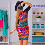 2017 Summer Vintage Women Floral Print Slim Black Dresses Ladies Ukraine Sexy Round Neck Sheath Party Dress