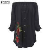 2017 Summer Vintage Mini Dress ZANZEA Women Floral Embroidery Sexy Slash Neck Off Shoulder Dress Shirt Casual Irregular Vestidos