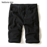 2017 Summer Thin Black White Denim Shorts Male Straight Knee Length Trousers Men's lightweight Short Ripped Jeans For Men