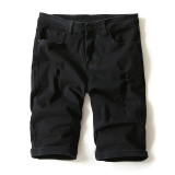 2017 Summer Thin Black White Denim Shorts Male Straight Knee Length Trousers Men's lightweight Short Ripped Jeans For Men