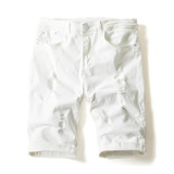 2017 Summer Thin Black White Denim Shorts Male Straight Knee Length Trousers Men's lightweight Short Ripped Jeans For Men