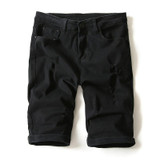 2017 Summer Thin Black White Denim Shorts Male Straight Knee Length Trousers Men's lightweight Short Ripped Jeans For Men