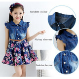 2017 Summer Teenage Girl Dress Denim Floral Dresses Girls 10 Years Tutu Dress Toddlers Kids Wedding Dress Baby Vestidos Infantis