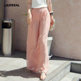 LASPERAL2017 New Chiffon Pants Women Solid Casual Loose Trousers High Waist With Pockets Wide Leg Pants Femme Elegant Pantalones