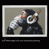 Large 1 Pcs Animal Monkey Canvas Printed Painting Modern Funny Thinking Monkey with Headphone Wall Art for Living Room Decor