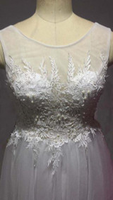LANSITINA Sexy O-Neck A-Line Sweep Train Tulle Lace Evening Dress Bare Back Cheap Prom Dresses Robe De Soiree Party Dress