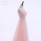 LANSITINA Sexy O-Neck A-Line Sweep Train Tulle Lace Evening Dress Bare Back Cheap Prom Dresses Robe De Soiree Party Dress