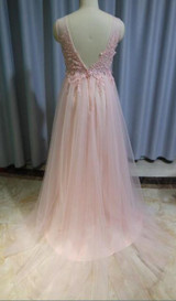LANSITINA Sexy O-Neck A-Line Sweep Train Tulle Lace Evening Dress Bare Back Cheap Prom Dresses Robe De Soiree Party Dress