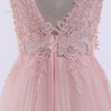 LANSITINA Sexy O-Neck A-Line Sweep Train Tulle Lace Evening Dress Bare Back Cheap Prom Dresses Robe De Soiree Party Dress
