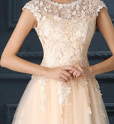 LANSITINA Mini Lace Prom Dress Customized Fashion O-Neck Tull Party Gown Dresses With Cap Sleeves