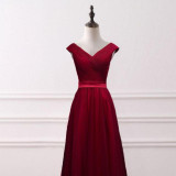 LANSITINA Floor-Length New Dark Red A-Line Evening Dresses Net Pleat Custom Made Lace-up Back Prom Party Gown