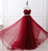 LANSITINA Dark Red Evening Dresses Net Pleat Beading Custom Made Lace-up Back Prom Party Gown With Court Train