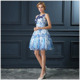 LANSITINA Colorful Prom Dress High Quality Customized Fashion O-Neck Lace-up Back A-Line Cheap Party Gown Dresses