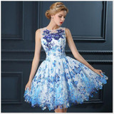 LANSITINA Colorful Prom Dress High Quality Customized Fashion O-Neck Lace-up Back A-Line Cheap Party Gown Dresses