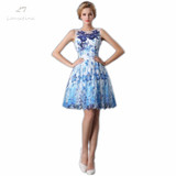 LANSITINA Colorful Prom Dress High Quality Customized Fashion O-Neck Lace-up Back A-Line Cheap Party Gown Dresses