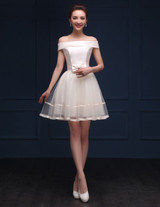 LANSITINA 2017 New Style Net Mini Bridesmaid Dress Cheap Bow A-Line Party Prom Dresses Junior Bridesmaid Dresses