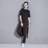 LANMREM 2018 New Summer Round Collar Long Sleeve Grey Irregular Hem Individuality Top Fashion Tide Korean Women T-shirt FB099