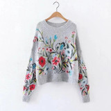 LANMREM 2018 Korean Autumn spring fashion new solid color round collar full sleeve loose embroidered sweater women V74702