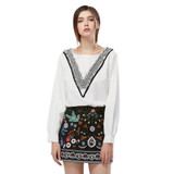 LANGSTAR Women Embroidered Skirt Vintage Pencil Short Skirts Womens High Waist Black Boho Mini Casual Floral Embroidery Skirt